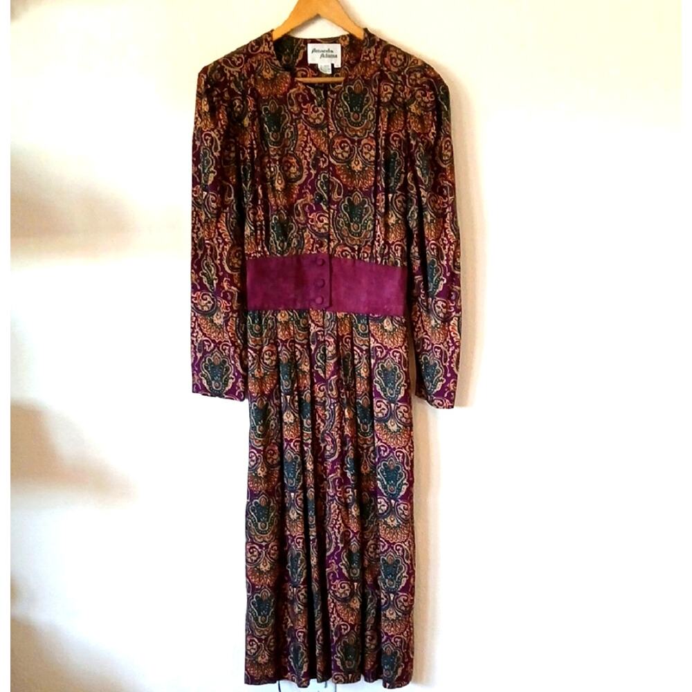 Vintage Amanda Adams Purple Paisley Print Dress With Pockets